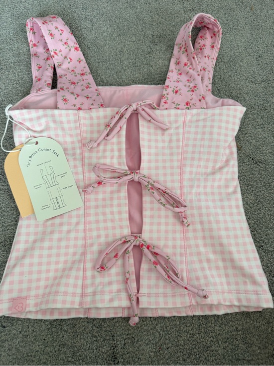 Blogilates Tops - Blogilates Pink Gingham Tiny Bows Corset Tank